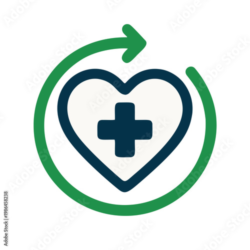 Outline Illustration Heart with Cross Healthcare Medical Circle Arrow Icon