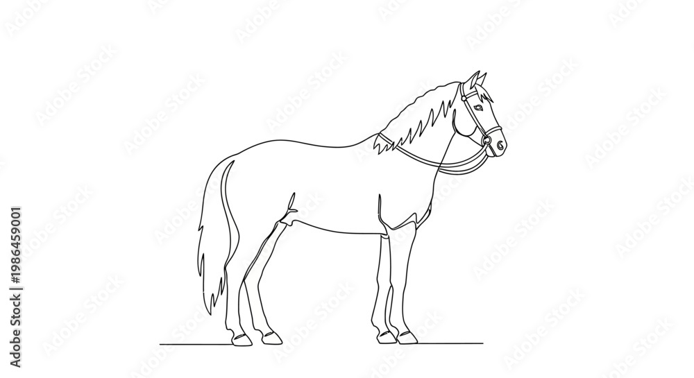 Fototapeta premium Line Art Horse Silhouette, Equestrian, Animal Drawing, Vector Illustration
