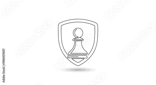 Chess pawn inside shield icon, strategy and protection concept, clean line art