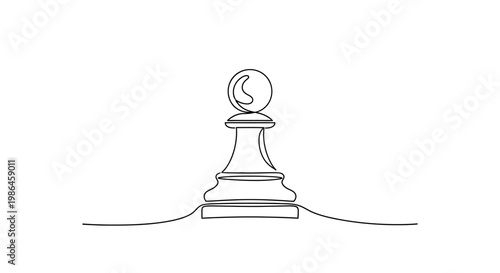 Single line drawing of a chess pawn, strategic game piece, minimalist concept