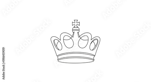 Royal Crown Outline Drawing on White Background, Symbol of Power, Royalty, and Authority