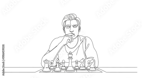 Man contemplating chess game, strategic thinking, intellectual challenge, focus, decision making