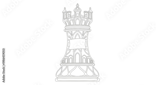 Chess Rook Silhouette Outline, Strategy Game Piece, White Background