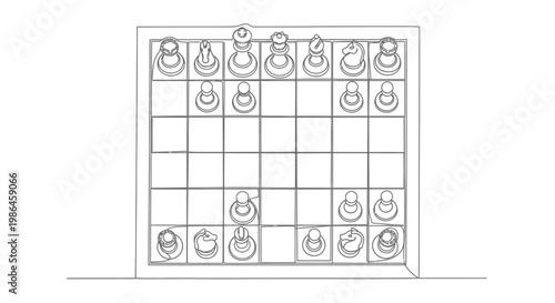 Chessboard with pieces set up for a game, strategic board game, intellectual challenge