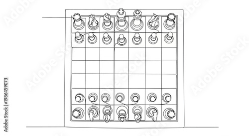Chessboard with pieces, strategic game, intellectual challenge, monochrome sketch