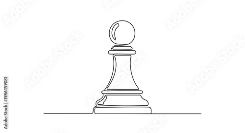 Single line drawing of a chess pawn on white background, minimalism
