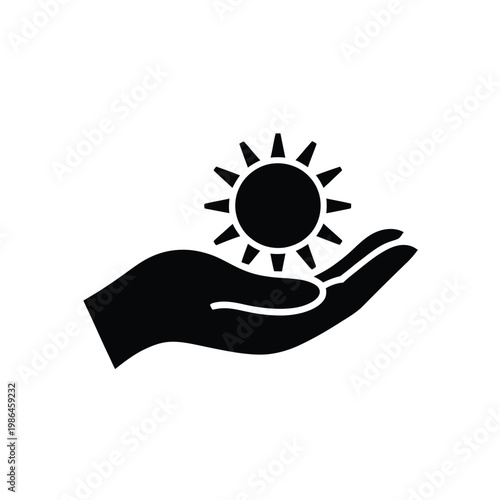 A hand gently cradling the sun symbolizing care and warmth
