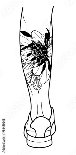 Calf Tattoo Mockup Template, Leg Tattoo Placement Guide with Floral Design, Lower Leg Tattoo Position Illustration