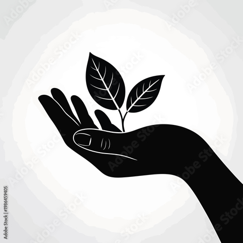 A hand gently cradling two vibrant green leaves symbolizing growth