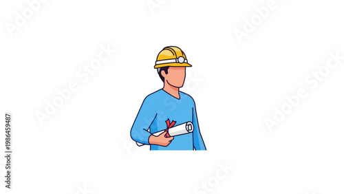 Man wearing hard hat holding clipboard.