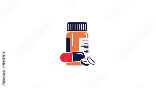 Medicine bottle with pills and capsules.