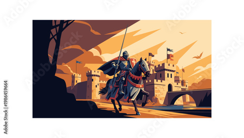 Medieval Knight Riding Horseback Armed.