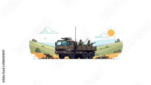 Military truck with soldiers on board.