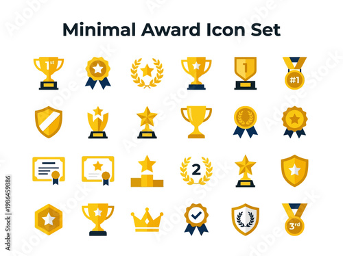 Collection of minimal icons representing various awards, trophies, medals, and achievements for recognition and success
