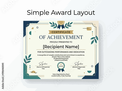 Certificate of Achievement Award Layout - Professional Recognition Document Design