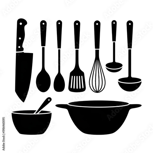 silhouettes of several kitchen tools