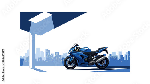 Motorcycle parked in urban setting.