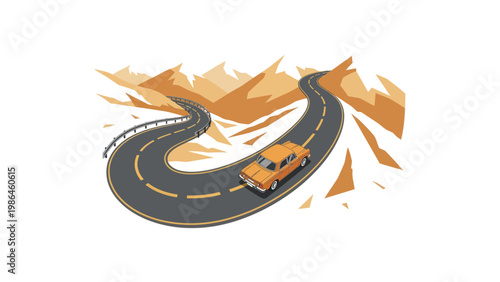 Orange SUV on Winding Mountain Road.