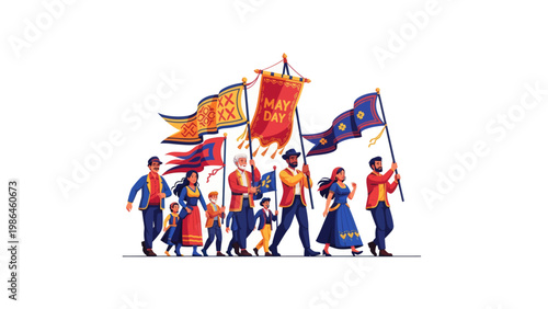 People Carrying Colorful Flags Together.