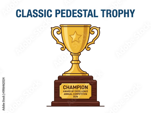 A golden classic pedestal trophy with a star emblem, signifying achievement and excellence in awards and competitions, perfect for recognizing winners