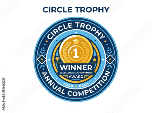 Circle Trophy Winner Award Excellence Annual Competition Vector Graphic