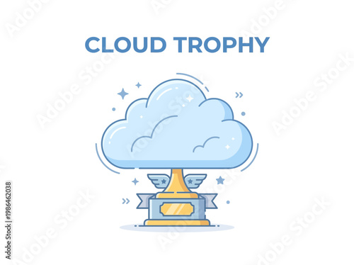 Cloud Trophy Illustration A Symbol of Digital Achievement and Cloud Computing Success