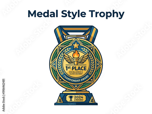 Premium 1st Place Championship Award Trophy Design with Laurel Wreath and Star Motif