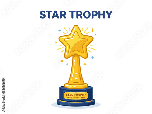 Golden Star Trophy with Blue Base and inscription, symbol of Achievement and Excellence, Award for Best Performance