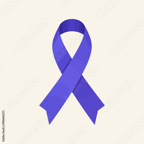 Purple awareness ribbon symbol for Lupus, Alzheimer's disease, pancreatic cancer and fibromyalgia advocacy, isolated graphic icon with satin texture on a light cream background.