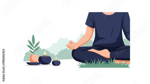 Person meditating in lotus position.