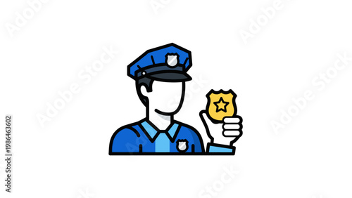 Police Officer Holding Gold Badge.