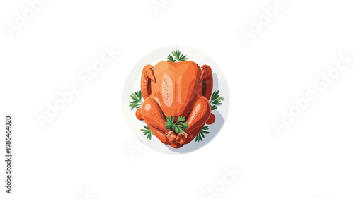 Roasted Chicken with Herbs on Plate.