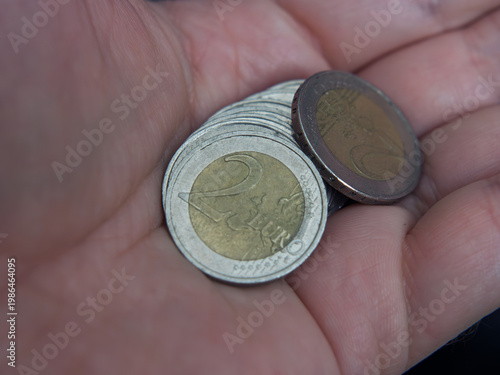 Hand Holding Euro Coins: Close-Up of Currency