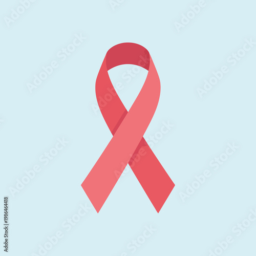 A pink awareness ribbon symbol with subtle shading centered on a solid light blue background, representing breast cancer awareness, charity support, and medical health advocacy.