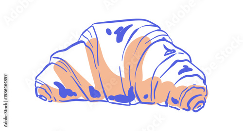 Cute whimsical croissant sketch with soft color. Hand drawn breakfast pastry icon as simple bakery food symbol and cozy brunch element. Playful cornetto doodle for cafe menu, morning card or