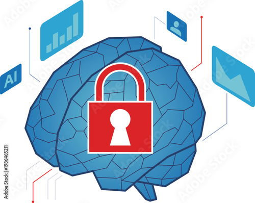 AIと脳と危険マークのイラスト