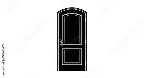 Black arched doorway with white trim and silver handle.