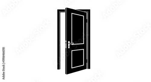 Open black door with white trim and silver handle.