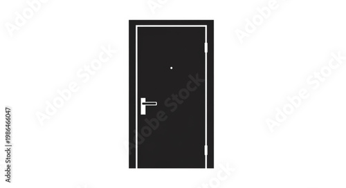 Black modern door with silver handle and peephole.
