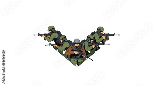 Soldiers in tactical gear formation.