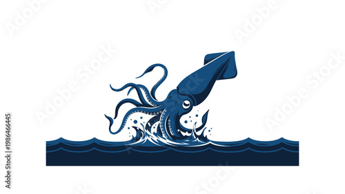 Squid Emerging from Ocean Water Surface.