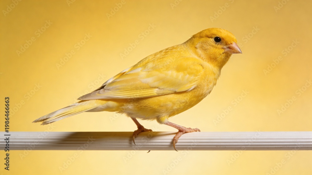 Obraz premium Vibrant Yellow Canary Perched Against a Golden Yellow Studio Background