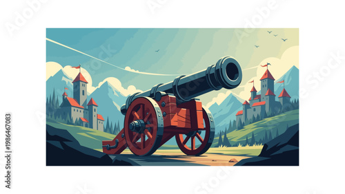 Vintage Red Cannon on Wheels.