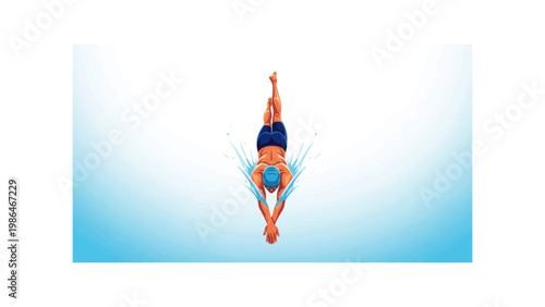 Woman in Blue Swimsuit Diving Downwards.