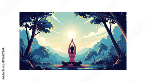 Woman in yoga pose outdoors meditating.