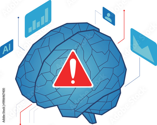 AIと脳と危険マークのイラスト
