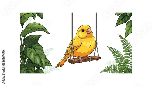 Yellow Canary Bird on Swing.