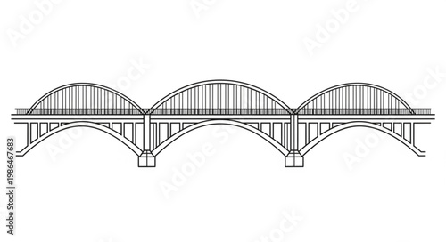 Architectural drawing of a three-arch concrete bridge.