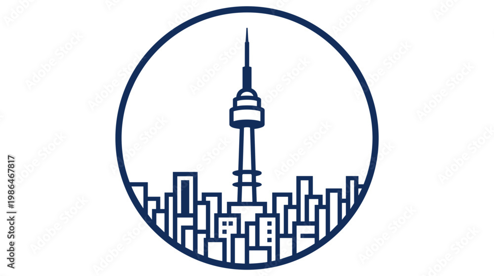 Fototapeta premium Minimalist Line Art of a City Skyline with a Tall Tower.