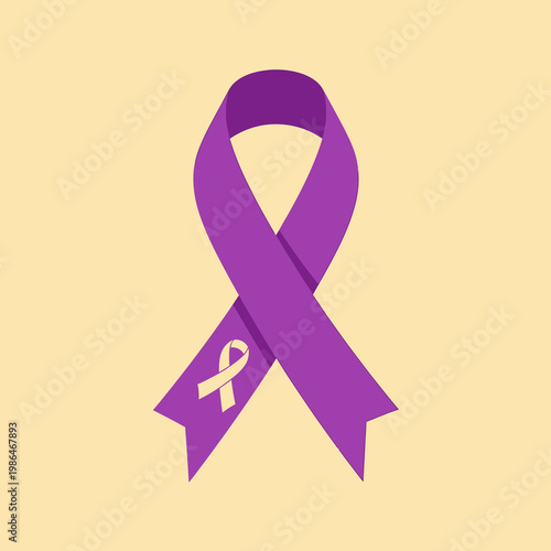 Centrally positioned purple awareness ribbon for lupus, Alzheimer's, and pancreatic cancer health campaigns, featuring a smaller cream-colored ribbon icon on the left tail end.